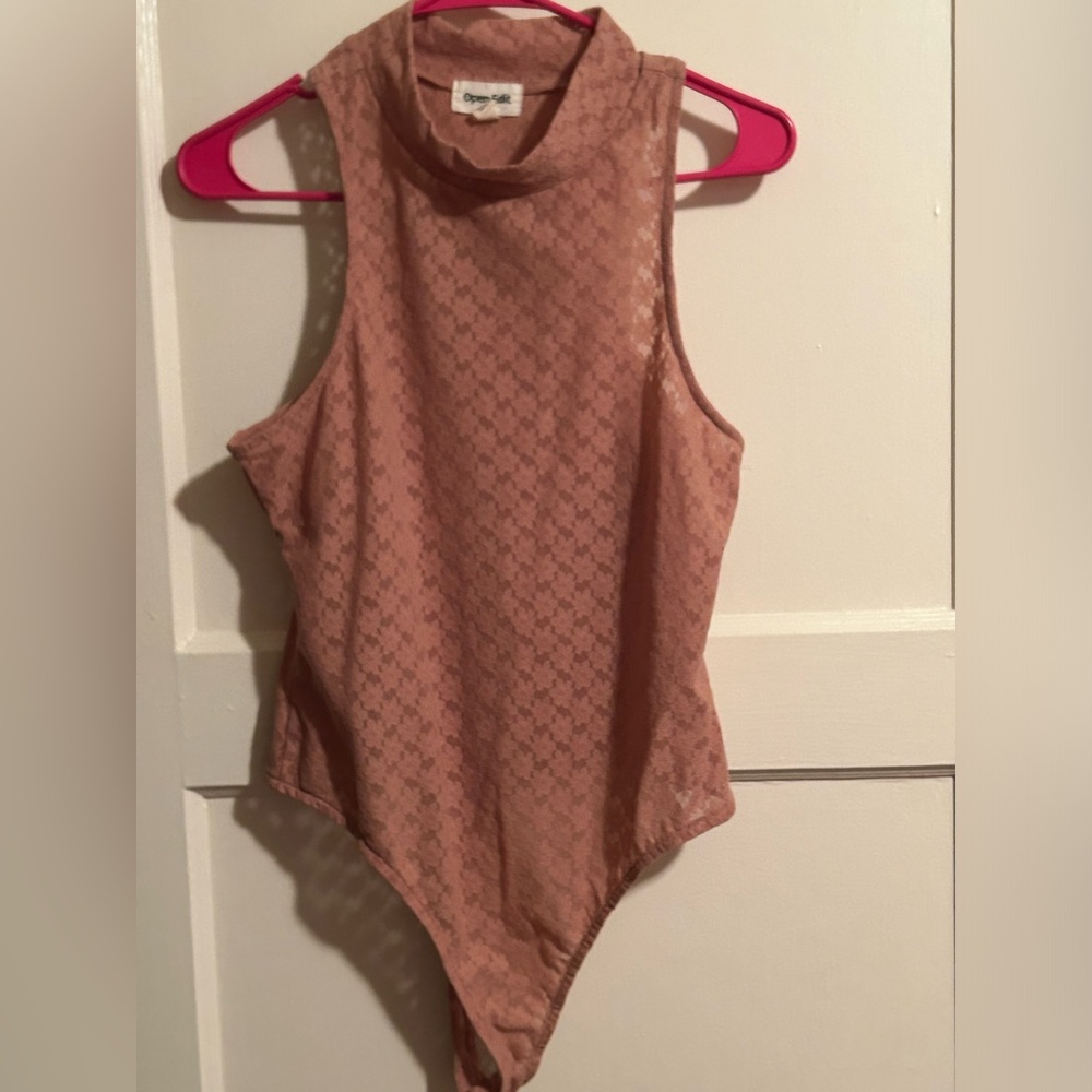 NWOT beige lace thong bodysuit large